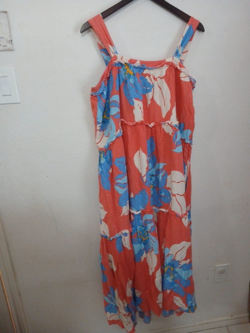 Free People Moonshine Floral Midi Sundress Size L Oversized Boho Strappy Linen